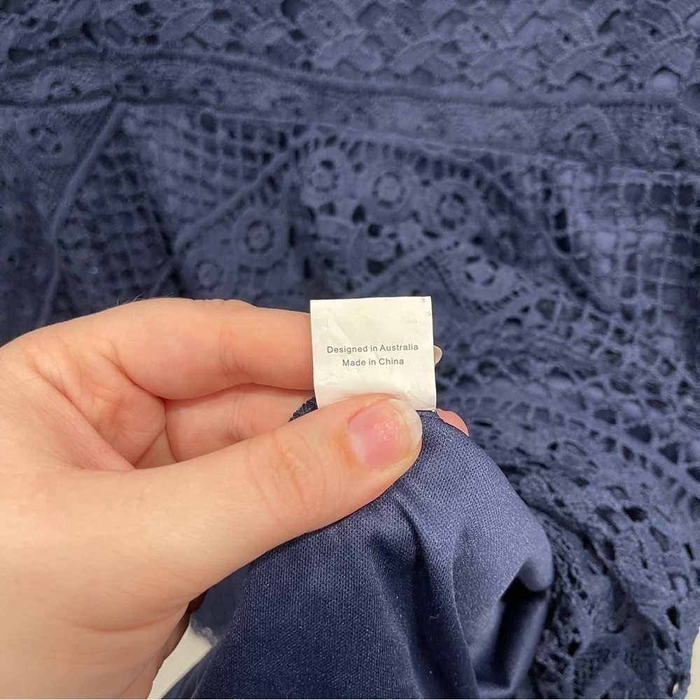 Showpo Hidden Figures Mini Dress in Navy Lace Women’s 14 A-Line High Neck - Picture 13 of 16